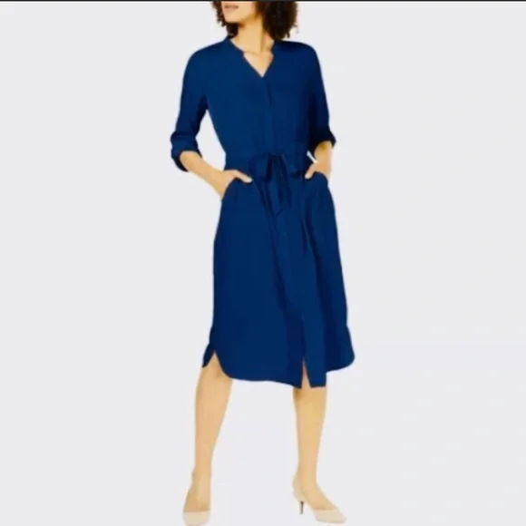 Alfani | Dresses | Alfani Graphic Oasis Midi Shirt Dress In Andromeda Blue  | Poshmark
